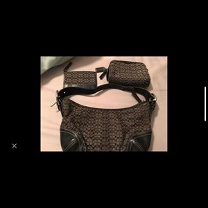 Couch bag along with wallet and makeup bag